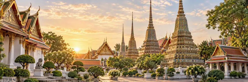 Wat Pho temple in Bangkok in the evening light